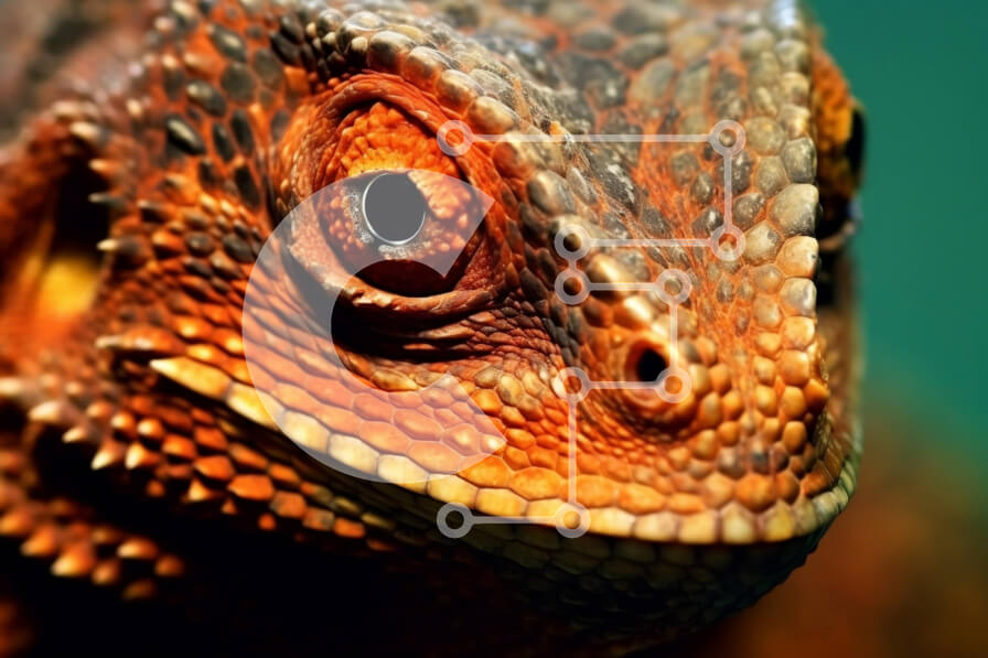 Σετ των 2 Intra Συλλεκτικό Ξύλινο Παζλ Plywood  4mm - Εκπληκτική κινηματογράφηση σε πρώτο πλάνο μιας σαύρας με ζωηρές πορτοκαλί και κίτρινες κλίμακες Σε Ξύλινο Κουτί - Διαστάσεις: 10x10 cm – 25 κομμάτια