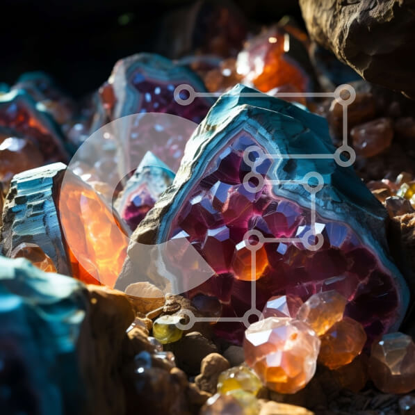 Intra Συλλεκτικό Ξύλινο Παζλ Plywood  4mm - Πολύχρωμα κρύσταλλα σε μια βραχώδη επιφάνεια Σε Ξύλινο Κουτί - Διαστάσεις: 10x10 cm – 25 κομμάτια