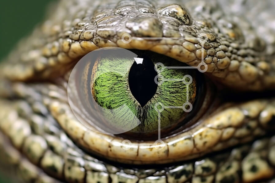 Σετ των 2 Intra Συλλεκτικό Ξύλινο Παζλ Plywood  4mm - Κοντινή εικόνα ενός ματιού κροκόδειλου ή αλιγάτορα Σε Ξύλινο Κουτί - Διαστάσεις: 10x10 cm – 25 κομμάτια