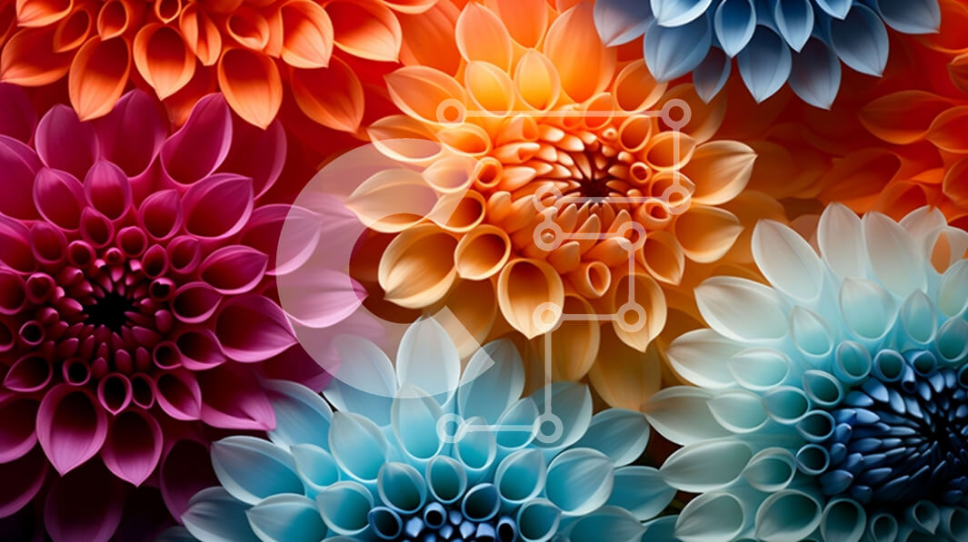 Intra Συλλεκτικό Ξύλινο Παζλ Plywood  4mm - Κοντινό πλάνο με πολύχρωμα λουλούδια σε μπλε, πράσινο και πορτοκαλί Σε Ξύλινο Κουτί - Διαστάσεις: 10x10 cm – 25 κομμάτια