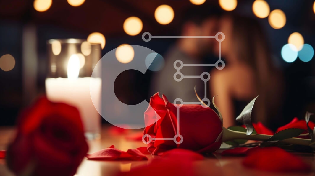 Intra Συλλεκτικό Ξύλινο Παζλ Plywood  4mm - Ρομαντικό δείπνο με κόκκινο τριαντάφυλλο και φιλιά ζευγαριού Σε Ξύλινο Κουτί - Διαστάσεις Puzzle: 10x10 cm – 25 κομμάτια