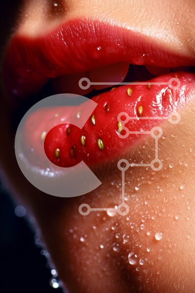 Intra Συλλεκτικό Ξύλινο Παζλ Plywood  4mm - Όμορφη κοντινή φωτογραφία με τα χείλη που έχουν φουσκώσει με σταγονίδια νερού Σε Ξύλινο Κουτί - Διαστάσεις Puzzle: 10x10 cm – 25 κομμάτια