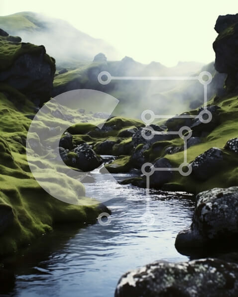 Σετ των 2 Intra Συλλεκτικό Ξύλινο Παζλ Plywood  4mm - Γαλήνια εικόνα ενός μικρού ρέματος που ρέει μέσα από μια βραχώδη κοιλάδα Σε Ξύλινο Κουτί - Διαστάσεις: 10x10 cm – 25 κομμάτια