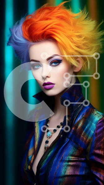 Intra Συλλεκτικό Ξύλινο Παζλ Plywood  4mm - Πολύχρωμη μόδα: Γυναίκα με πολύχρωμα μαλλιά και ζωηρό πουκάμισο Σε Ξύλινο Κουτί - Διαστάσεις Puzzle: 10x10 cm – 25 κομμάτια