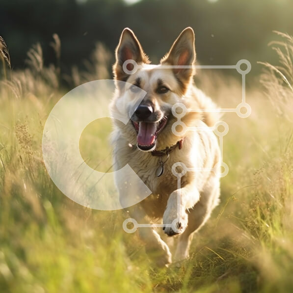 Intra Συλλεκτικό Ξύλινο Παζλ Plywood  4mm - Γερμανικός Ποιμενικός που τρέχει μέσα από ψηλό γρασίδι μια ηλιόλουστη μέρα Σε Ξύλινο Κουτί - Διαστάσεις: 10x10 cm – 25 κομμάτια