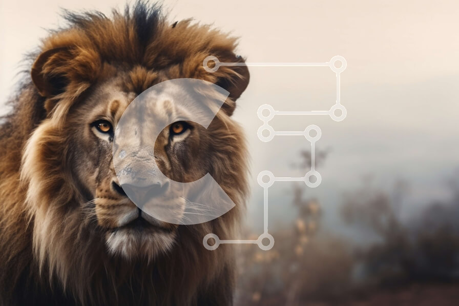 Σετ των 2 Intra Συλλεκτικό Ξύλινο Παζλ Plywood  4mm - Μεγαλοπρεπές λιοντάρι σε ομιχλώδες φόντο Σε Ξύλινο Κουτί - Διαστάσεις: 10x10 cm – 25 κομμάτια