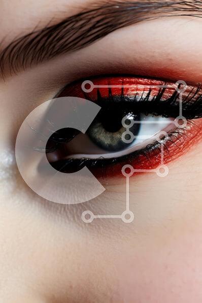 Intra Συλλεκτικό Ξύλινο Παζλ Plywood  4mm - Εκπληκτική κοντινή λήψη ενός γυναικείου ματιού με κόκκινο eyeliner και μάσκαρα Σε Ξύλινο Κουτί - Διαστάσεις Puzzle: 10x10 cm – 25 κομμάτια