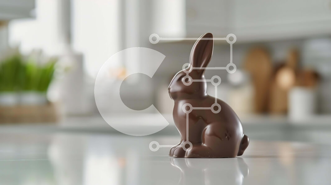 Intra Συλλεκτικό Ξύλινο Παζλ Plywood  4mm - Σοκολατένιο ειδώλιο λαγουδάκι στον πάγκο της κουζίνας Σε Ξύλινο Κουτί - Διαστάσεις: 10x10 cm – 25 κομμάτια