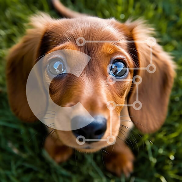 Intra Συλλεκτικό Ξύλινο Παζλ Plywood  4mm - Χαριτωμένη εικόνα καφέ σκύλου Dachshund με μεγάλα καστανά μάτια Σε Ξύλινο Κουτί - Διαστάσεις: 10x10 cm – 25 κομμάτια