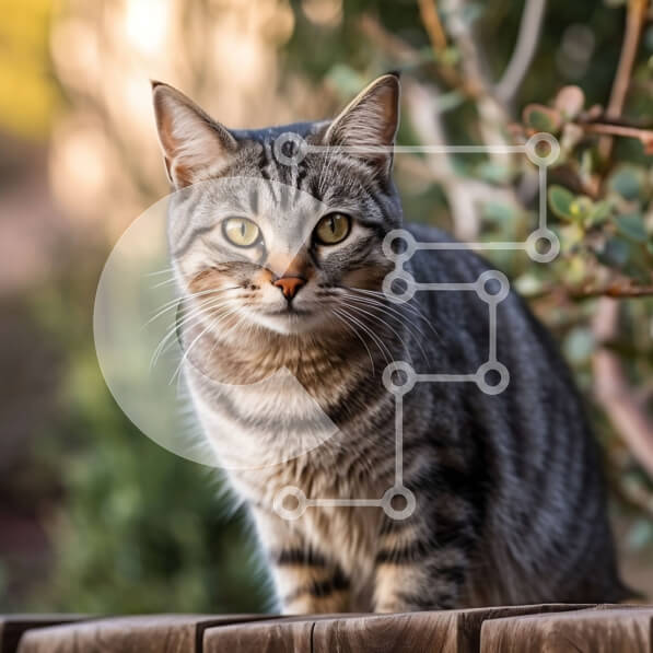 Intra Συλλεκτικό Ξύλινο Παζλ Plywood  4mm - Αξιολάτρευτη ριγέ γάτα που κάθεται σε ξύλινο φράχτη με πράσινο στο φόντο Σε Ξύλινο Κουτί - Διαστάσεις: 10x10 cm – 25 κομμάτια