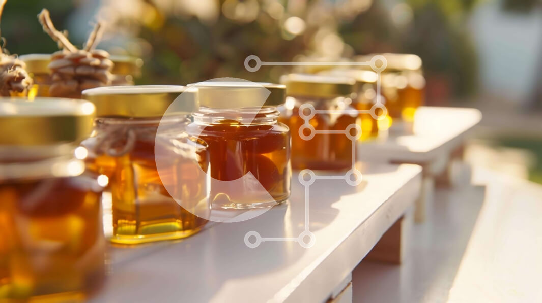 Σετ των 2 Intra Συλλεκτικό Ξύλινο Παζλ Plywood  4mm - Βαζάκια με μέλι σε ξύλινο τραπέζι με φυτά και λουλούδια στο φόντο Σε Ξύλινο Κουτί - Διαστάσεις: 10x10 cm – 25 κομμάτια