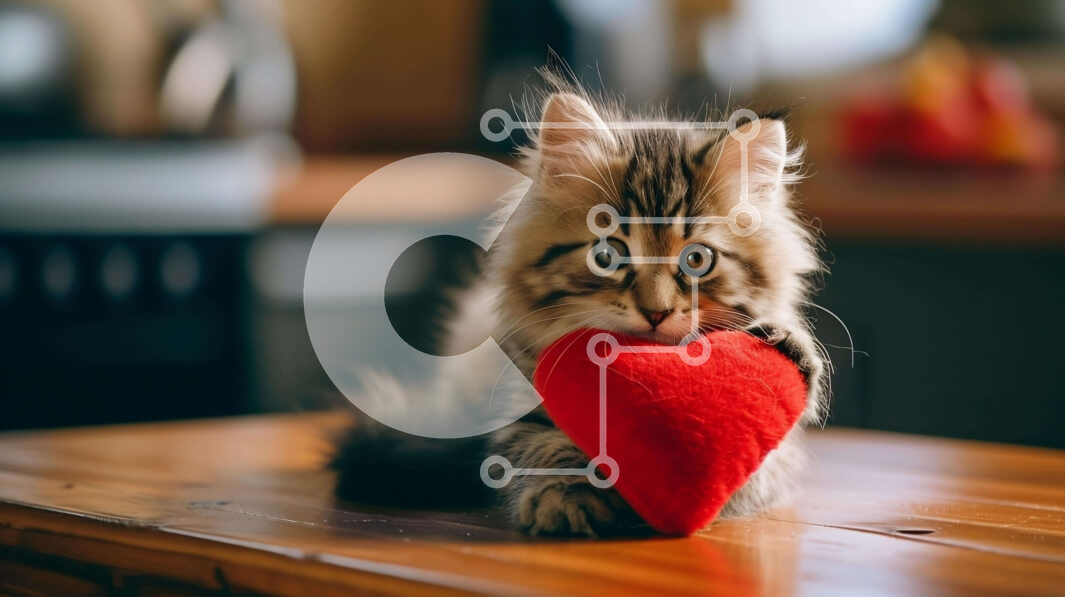 Σετ των 2 Intra Συλλεκτικό Ξύλινο Παζλ Plywood  4mm - Γατάκι με μαξιλάρι σε σχήμα καρδιάς Σε Ξύλινο Κουτί - Διαστάσεις: 10x10 cm – 25 κομμάτια