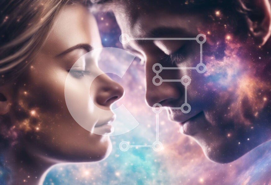 Intra Συλλεκτικό Ξύλινο Παζλ Plywood  4mm - Ρομαντικό ζευγάρι σε ένα αφηρημένο διαστημικό φόντο Σε Ξύλινο Κουτί - Διαστάσεις Puzzle: 10x10 cm – 25 κομμάτια