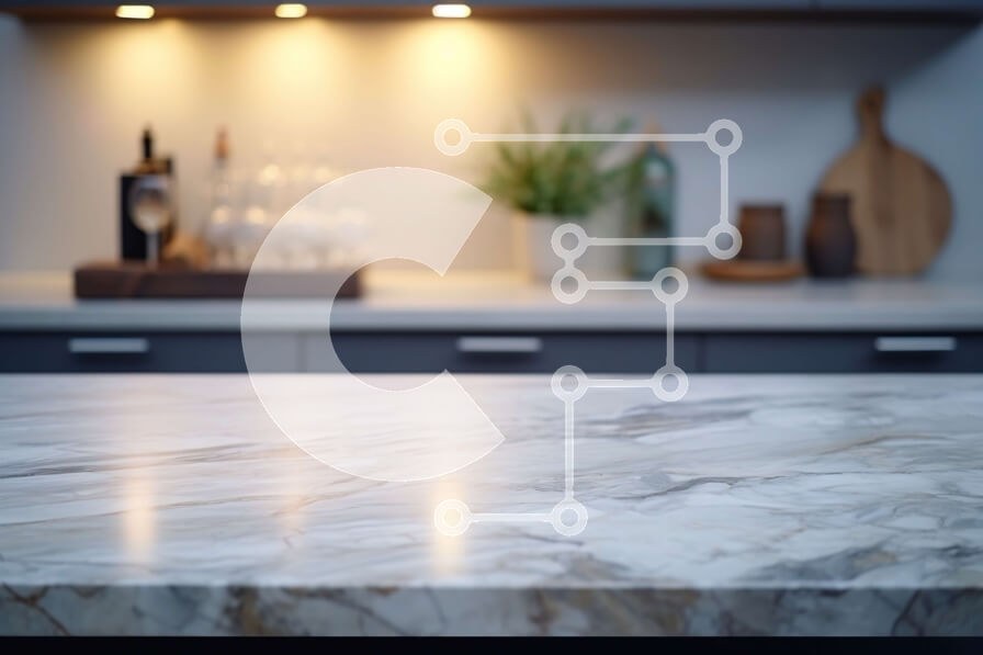 Intra Συλλεκτικό Ξύλινο Παζλ Plywood  4mm - Μαρμάρινος πάγκος με μπουκάλια κρασιού σε μια αμυδρά φωτισμένη κουζίνα Σε Ξύλινο Κουτί - Διαστάσεις Puzzle: 10x10 cm – 25 κομμάτια