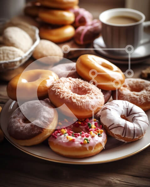 Σετ των 2 Intra Συλλεκτικό Ξύλινο Παζλ Plywood  4mm - Νόστιμη εικόνα με ντόνατς με καφέ Σε Ξύλινο Κουτί - Διαστάσεις: 10x10 cm – 25 κομμάτια