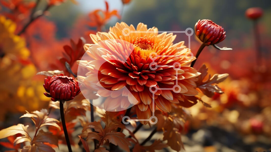 Intra Συλλεκτικό Ξύλινο Παζλ Plywood  4mm - Ζωντανή εικόνα από κοντά του λουλουδιού πορτοκαλί Ντάλια σε πλήρη άνθιση Σε Ξύλινο Κουτί - Διαστάσεις: 10x10 cm – 25 κομμάτια