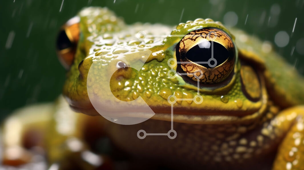 Intra Συλλεκτικό Ξύλινο Παζλ Plywood  4mm - Κοντινό πλάνο ενός υγρού πράσινου βατράχου σε ένα φυσικό περιβάλλον Σε Ξύλινο Κουτί - Διαστάσεις: 10x10 cm – 25 κομμάτια