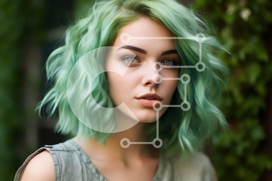 Intra Συλλεκτικό Ξύλινο Παζλ Plywood  4mm - Μοντέρνα γυναίκα με λάιμ πράσινα μαλλιά σε λευκό πουκάμισο και μαύρο παντελόνι Σε Ξύλινο Κουτί - Διαστάσεις Puzzle: 10x10 cm – 25 κομμάτια