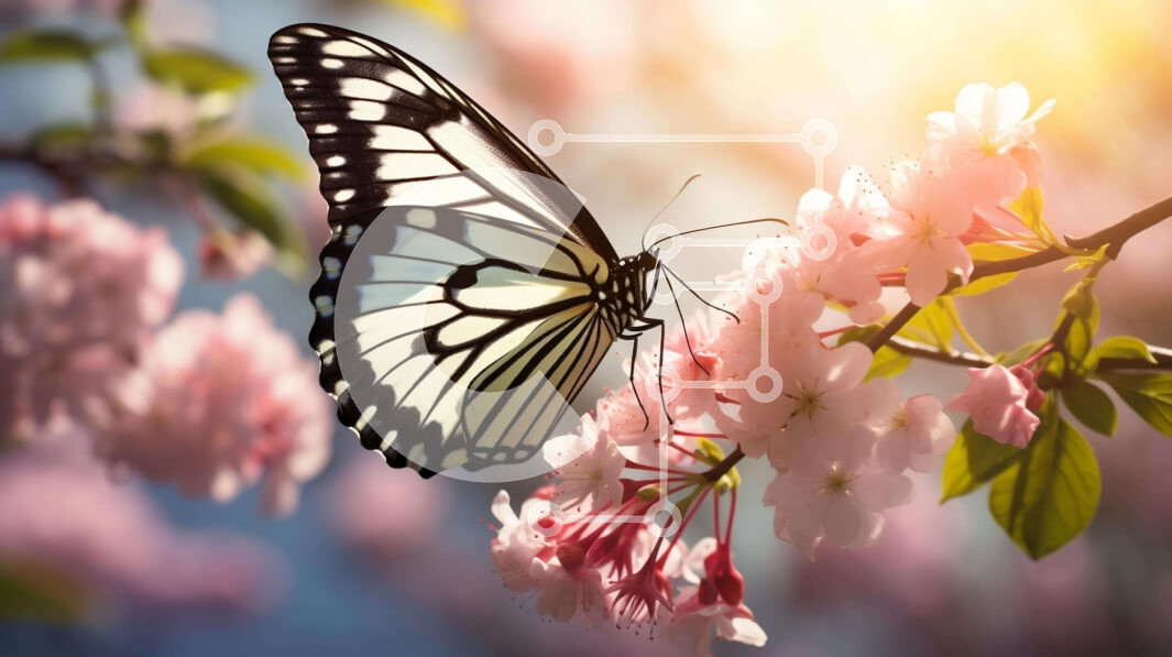 Intra Συλλεκτικό Ξύλινο Παζλ Plywood  4mm - Πεταλούδα σε κλαδιά από ροζ άνθη κερασιάς Σε Ξύλινο Κουτί - Διαστάσεις: 10x10 cm – 25 κομμάτια