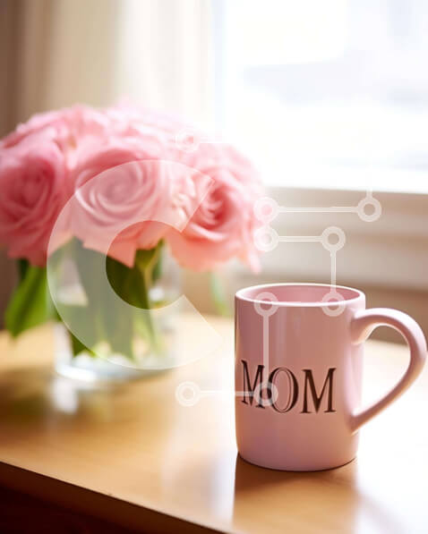 Intra Συλλεκτικό Ξύλινο Παζλ Plywood  4mm - Ροζ Κούπα Καφέ με «Μαμά» και Ροζ Τριαντάφυλλα Σε Ξύλινο Κουτί - Διαστάσεις Puzzle: 10x10 cm – 25 κομμάτια