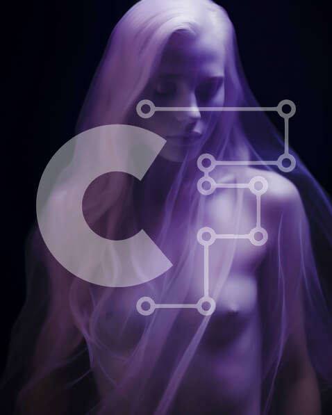 Intra Συλλεκτικό Ξύλινο Παζλ Plywood  4mm - Γυμνή γυναίκα με μακριά ξανθά μαλλιά και μωβ πέπλο Σε Ξύλινο Κουτί - Διαστάσεις Puzzle: 10x10 cm – 25 κομμάτια