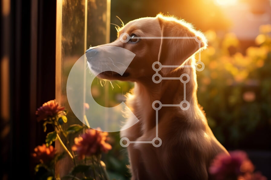 Σετ των 2 Intra Συλλεκτικό Ξύλινο Παζλ Plywood  4mm - Αξιολάτρευτο σκυλί Γκόλντεν Ριτρίβερ που απολαμβάνει το ηλιοβασίλεμα Σε Ξύλινο Κουτί - Διαστάσεις: 10x10 cm – 25 κομμάτια