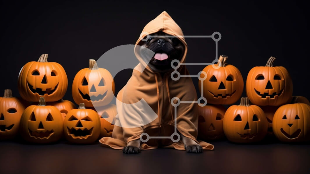 Σετ των 2 Intra Συλλεκτικό Ξύλινο Παζλ Plywood  4mm - Σκύλος με στολή κολοκύθας με κολοκύθες Σε Ξύλινο Κουτί - Διαστάσεις: 10x10 cm – 25 κομμάτια