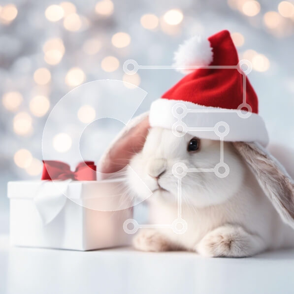 Intra Συλλεκτικό Ξύλινο Παζλ Plywood  4mm - Χαριτωμένο λευκό λαγουδάκι που γιορτάζει τα Χριστούγεννα με ανοιχτό κουτί δώρου Σε Ξύλινο Κουτί - Διαστάσεις: 10x10 cm – 25 κομμάτια