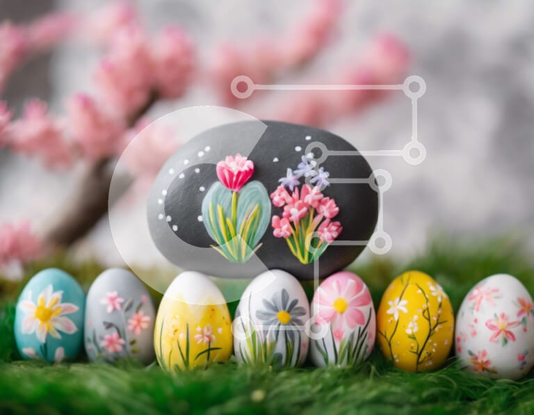 Intra Συλλεκτικό Ξύλινο Παζλ Plywood  4mm - Βαμμένα πασχαλινά αυγά με λουλούδια για διακόσμηση Σε Ξύλινο Κουτί - Διαστάσεις: 10x10 cm – 25 κομμάτια