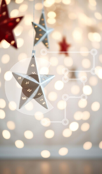 Intra Συλλεκτικό Ξύλινο Παζλ Plywood  4mm - Στολίδια σε σχήμα αστεριού με φώτα bokeh σε λευκό φόντο Σε Ξύλινο Κουτί - Διαστάσεις: 10x10 cm – 25 κομμάτια