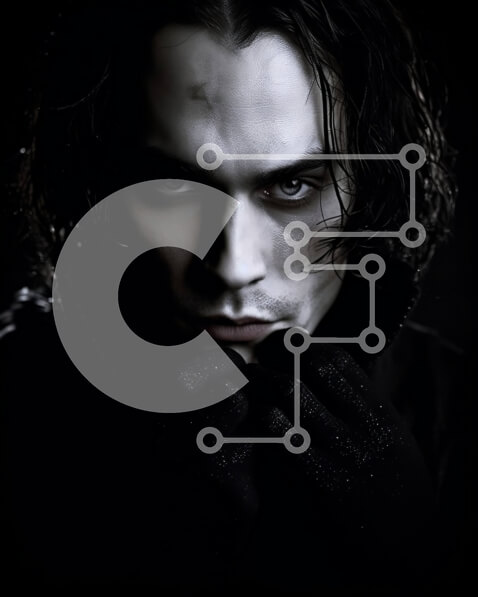 Intra Συλλεκτικό Ξύλινο Παζλ Plywood  4mm - Σοβαρός άνδρας με μαύρα ρούχα με μακριά μαλλιά και κουκούλα Σε Ξύλινο Κουτί - Διαστάσεις Puzzle: 10x10 cm – 25 κομμάτια