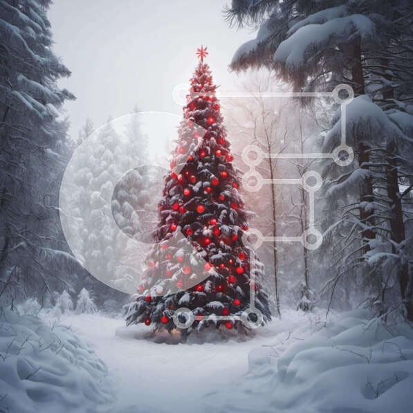 Intra Συλλεκτικό Ξύλινο Παζλ Plywood  4mm - Χριστουγεννιάτικο δέντρο στο χιονισμένο δάσος με τα κόκκινα φώτα Σε Ξύλινο Κουτί - Διαστάσεις Puzzle: 10x10 cm – 25 κομμάτια