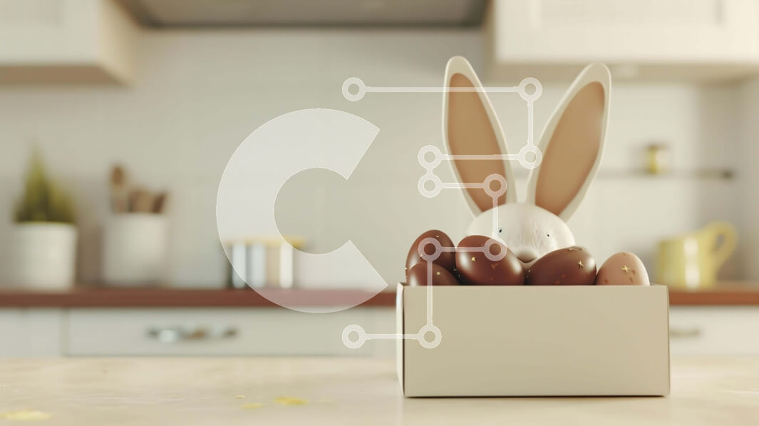 Intra Συλλεκτικό Ξύλινο Παζλ Plywood  4mm - Πασχαλινό λαγουδάκι με αυγά στον πάγκο της κουζίνας Σε Ξύλινο Κουτί - Διαστάσεις: 10x10 cm – 25 κομμάτια