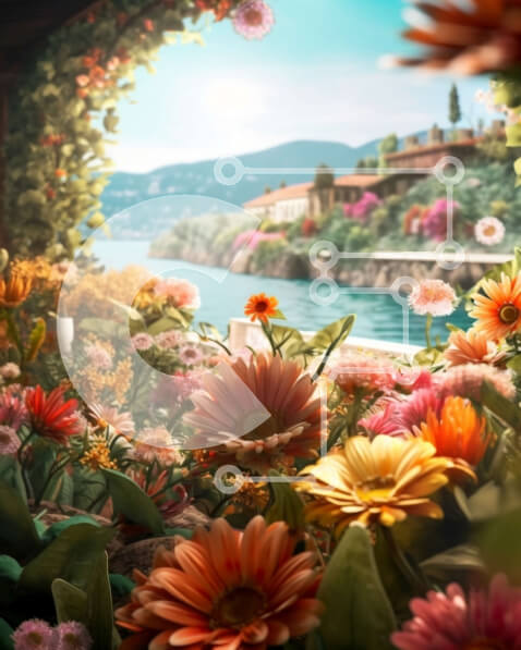 Intra Συλλεκτικό Ξύλινο Παζλ Plywood  4mm - Όμορφος κήπος με πολύχρωμα λουλούδια και θέα στη λίμνη Σε Ξύλινο Κουτί - Διαστάσεις Puzzle: 10x10 cm – 25 κομμάτια