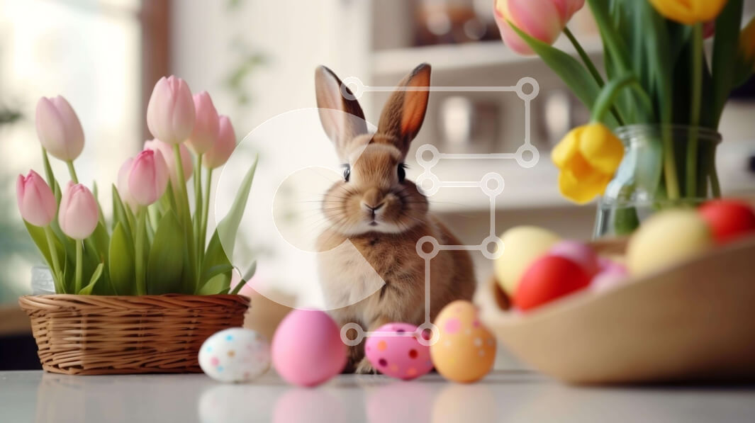 Intra Συλλεκτικό Ξύλινο Παζλ Plywood  4mm - Πασχαλινό λαγουδάκι με αυγά και τουλίπες Σε Ξύλινο Κουτί - Διαστάσεις: 10x10 cm – 25 κομμάτια