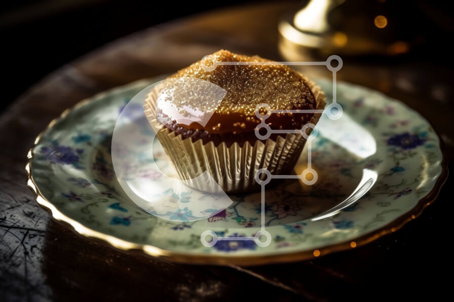 Σετ των 2 Intra Συλλεκτικό Ξύλινο Παζλ Plywood  4mm - Γευστική εικόνα ενός cupcake με πάγωμα σε ένα πιάτο Σε Ξύλινο Κουτί - Διαστάσεις: 10x10 cm – 25 κομμάτια