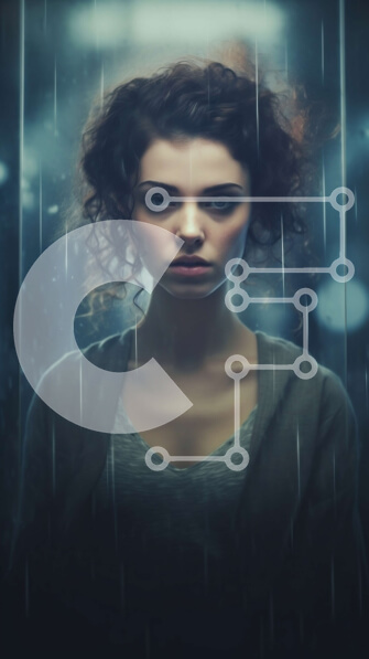 Intra Συλλεκτικό Ξύλινο Παζλ Plywood  4mm - Κυκλοθυμικό πορτρέτο μιας γυναίκας που στέκεται στη βροχή με μια σοβαρή έκφραση Σε Ξύλινο Κουτί - Διαστάσεις Puzzle: 10x10 cm – 25 κομμάτια