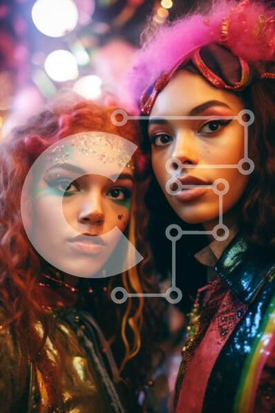 Intra Συλλεκτικό Ξύλινο Παζλ Plywood  4mm - Πολύχρωμο μακιγιάζ και κοστούμια σε δύο γυναίκες με φόντο νέον Σε Ξύλινο Κουτί - Διαστάσεις Puzzle: 10x10 cm – 25 κομμάτια