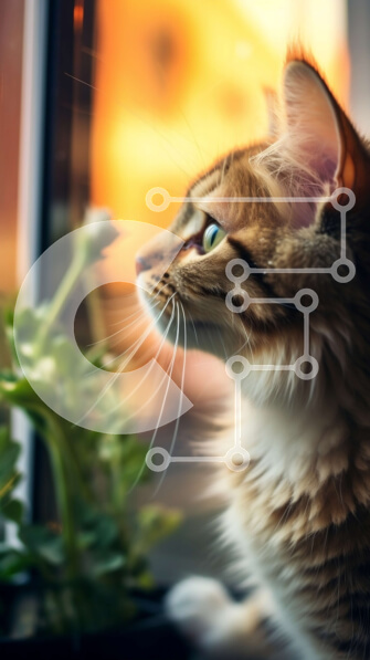 Σετ των 2 Intra Συλλεκτικό Ξύλινο Παζλ Plywood  4mm - Όμορφη κινηματογράφηση σε πρώτο πλάνο μιας γάτας που κάθεται δίπλα σε ένα παράθυρο Σε Ξύλινο Κουτί - Διαστάσεις: 10x10 cm – 25 κομμάτια