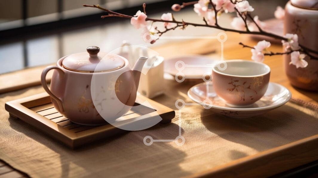 Σετ των 2 Intra Συλλεκτικό Ξύλινο Παζλ Plywood  4mm - Τσάι και ροζ άνθη στο δίσκο Σε Ξύλινο Κουτί - Διαστάσεις: 10x10 cm – 25 κομμάτια