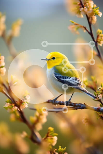 Σετ των 2 Intra Συλλεκτικό Ξύλινο Παζλ Plywood  4mm - Όμορφη εικόνα ενός μικρού κίτρινου πουλιού σε ένα ανθισμένο κλαδί Σε Ξύλινο Κουτί - Διαστάσεις: 10x10 cm – 25 κομμάτια