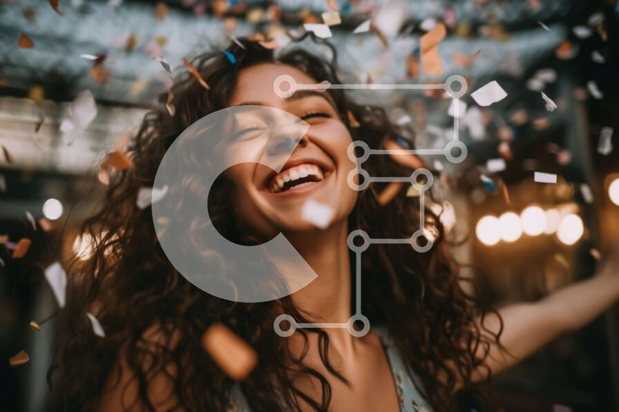 Intra Συλλεκτικό Ξύλινο Παζλ Plywood  4mm - Χαμογελώντας νεαρή γυναίκα που γιορτάζει με σαμπάνια και κομφετί Σε Ξύλινο Κουτί - Διαστάσεις Puzzle: 10x10 cm – 25 κομμάτια