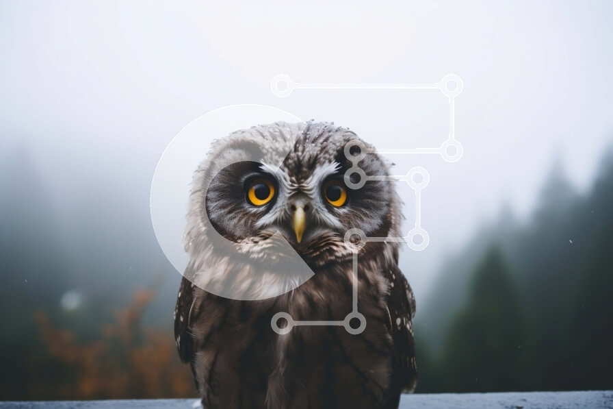 Σετ των 2 Intra Συλλεκτικό Ξύλινο Παζλ Plywood  4mm - Περίεργη κουκουβάγια που κάθεται σε ένα κιγκλίδωμα στο δάσος Σε Ξύλινο Κουτί - Διαστάσεις: 10x10 cm – 25 κομμάτια