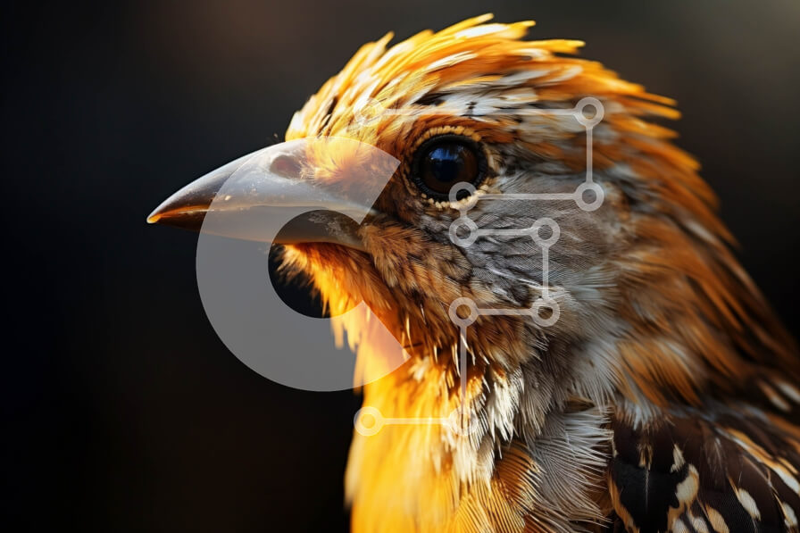 Σετ των 2 Intra Συλλεκτικό Ξύλινο Παζλ Plywood  4mm - Κοντινό πλάνο του κεφαλιού ενός πουλιού με κίτρινο ράμφος και πορτοκαλί φτερά Σε Ξύλινο Κουτί - Διαστάσεις: 10x10 cm – 25 κομμάτια