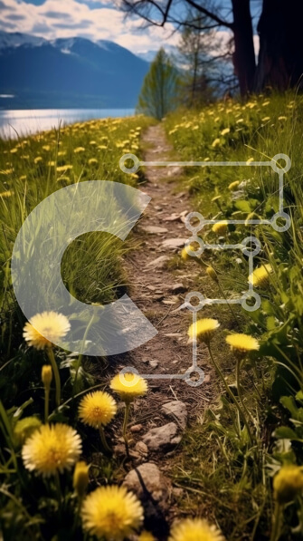 Σετ των 2 Intra Συλλεκτικό Ξύλινο Παζλ Plywood  4mm - Όμορφη εικόνα ενός μονοπατιού μέσα από ένα πεδίο με πικραλίδες μια ηλιόλουστη μέρα Σε Ξύλινο Κουτί - Διαστάσεις: 10x10 cm – 25 κομμάτια