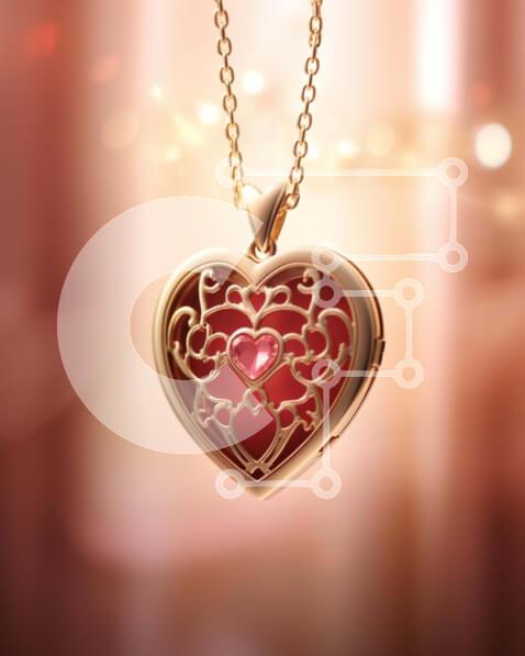 Intra Συλλεκτικό Ξύλινο Παζλ Plywood  4mm - Χρυσό κολιέ σε σχήμα καρδιάς με περίπλοκο σκαλιστό μενταγιόν Σε Ξύλινο Κουτί - Διαστάσεις Puzzle: 10x10 cm – 25 κομμάτια