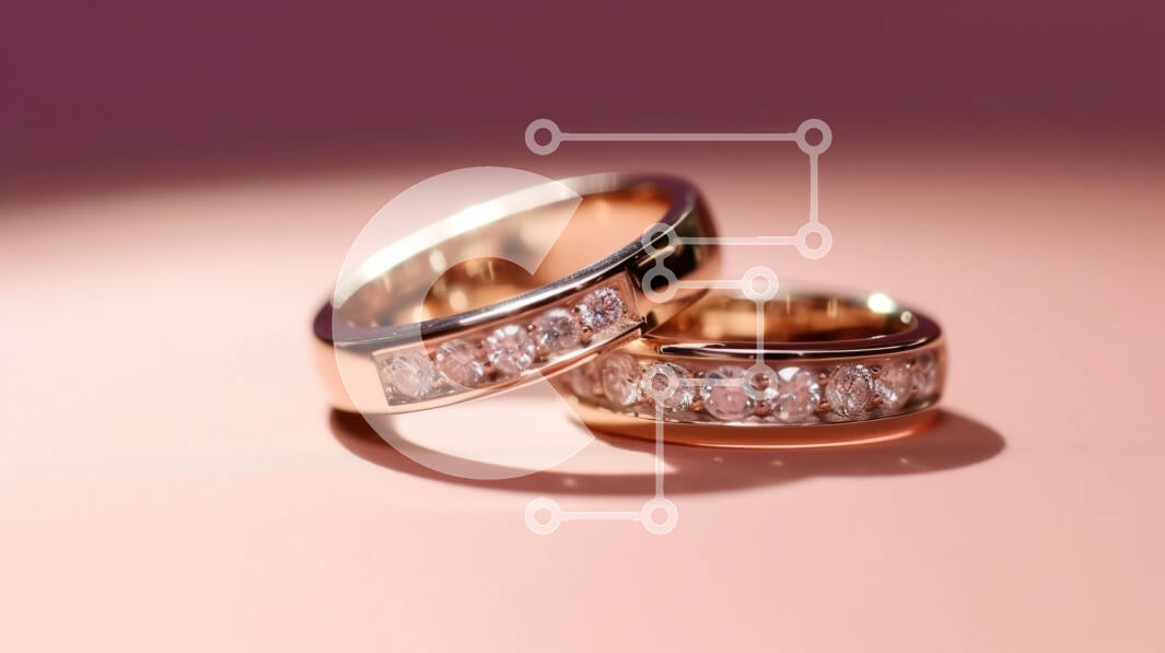 Σετ των 2 Intra Συλλεκτικό Ξύλινο Παζλ Plywood  4mm - Κομψή εικόνα δύο χρυσών βέρες σε ροζ φόντο Σε Ξύλινο Κουτί - Διαστάσεις: 10x10 cm – 25 κομμάτια