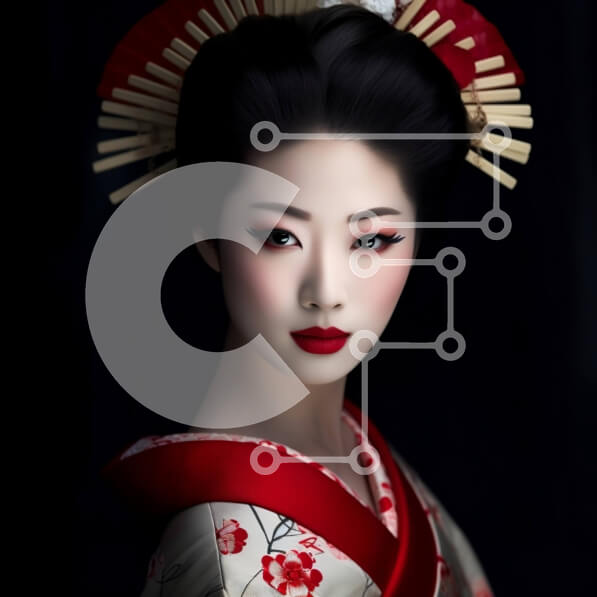 Intra Συλλεκτικό Ξύλινο Παζλ Plywood  4mm - Σοβαρή Γιαπωνέζα με παραδοσιακό κιμονό με βεντάλια Σε Ξύλινο Κουτί - Διαστάσεις Puzzle: 10x10 cm – 25 κομμάτια