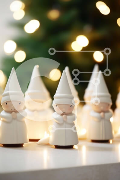 Intra Συλλεκτικό Ξύλινο Παζλ Plywood  4mm - Λευκά αγαλματίδια μπροστά από ένα αναμμένο χριστουγεννιάτικο δέντρο Σε Ξύλινο Κουτί - Διαστάσεις: 10x10 cm – 25 κομμάτια