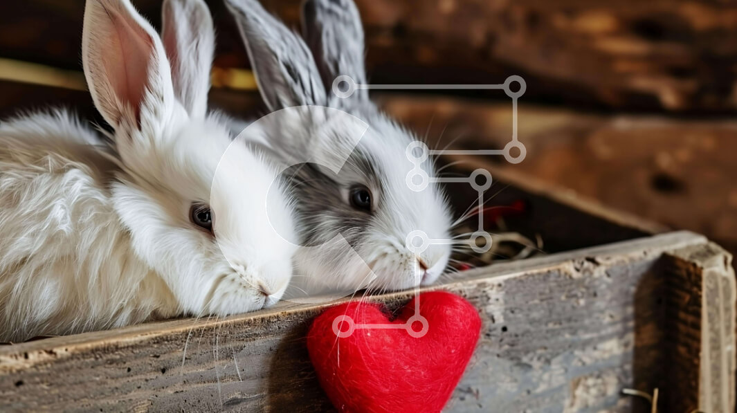 Σετ των 2 Intra Συλλεκτικό Ξύλινο Παζλ Plywood  4mm - Δύο λευκά κουνέλια  Σε Ξύλινο Κουτί με παιχνίδι σε σχήμα καρδιάς Σε Ξύλινο Κουτί - Διαστάσεις: 10x10 cm – 25 κομμάτια